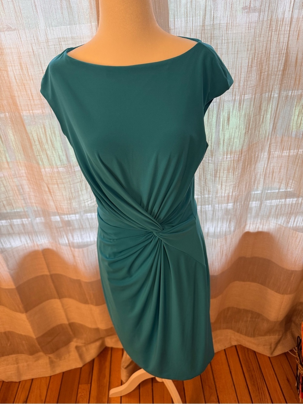 Lauren Ralph Lauren Teal Knot-Detail Midi Dress